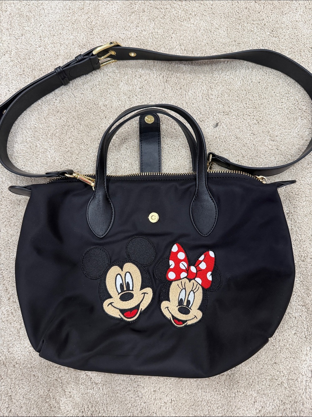 Stoney Clover Lane Black Crossbody Tote with Mickey & Minnie Embroidery